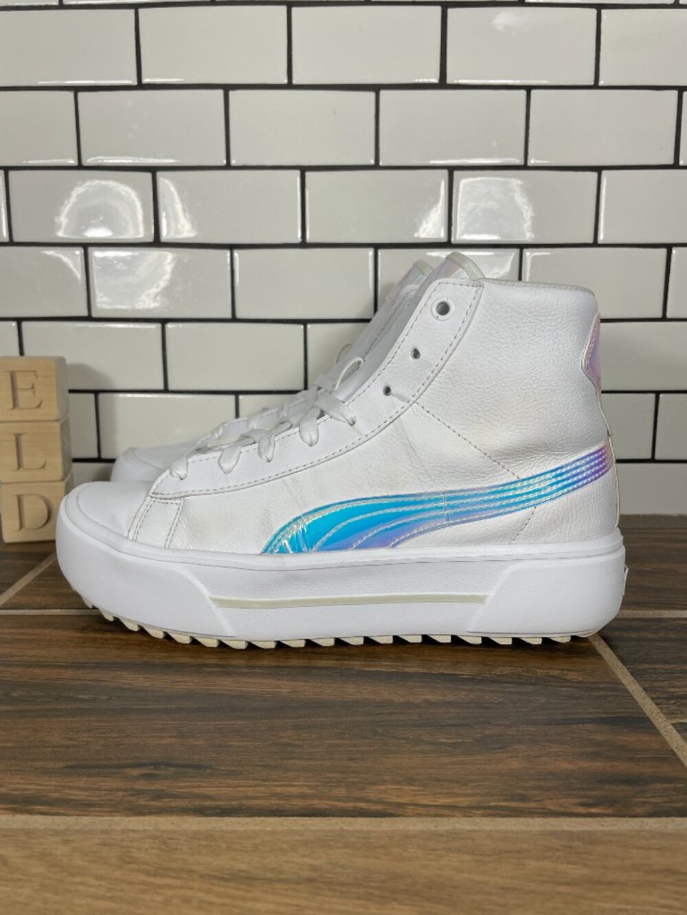 Puma Kaia Mid Irisistable Shoes Womens Size 9.5 White Leather Platform Sneakers